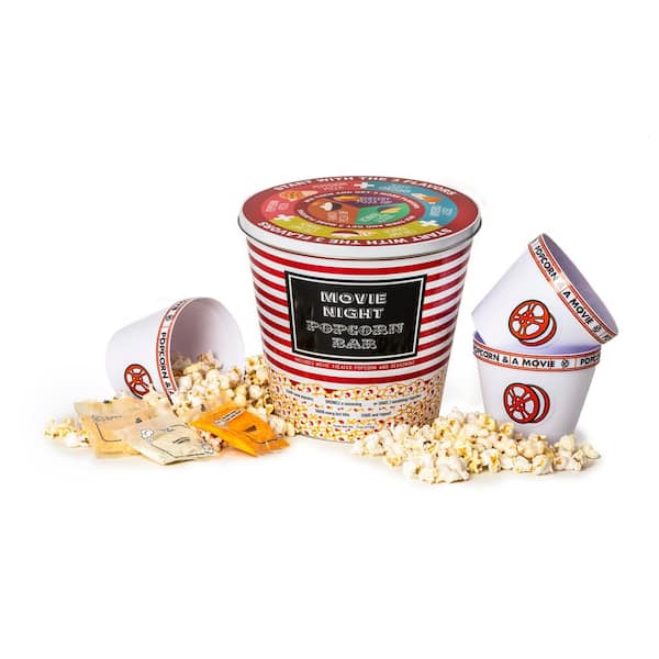 Wabash Valley Farms Movie Time Popcorn Flavor Station 4-Piece Popcorn, Seasonings, and Tubs Popcorn Set