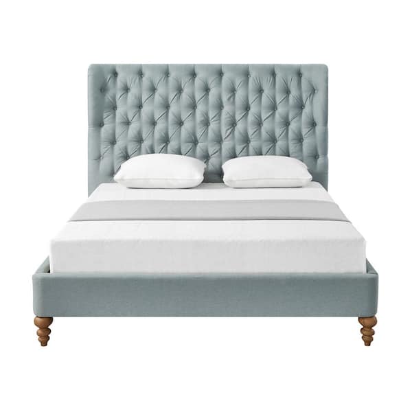 Rustic Manor Kashton Sea Blue Bed Button Tufted Headboard Linen King
