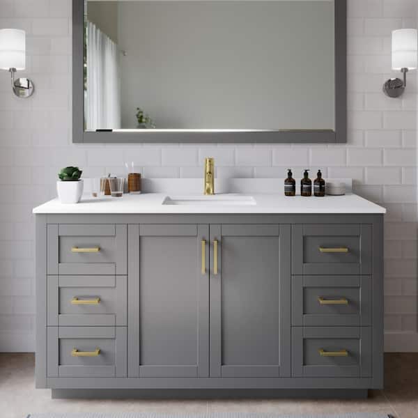 Wyndham Collection Miranda 60 in. W Single Bath Vanity in Dark Gray with Cultured Marble Vanity Top in White with White Basin and Mirror
