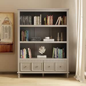 47.2 in. W x 63 in. H, Wood Grain Gray, 3-Tier Open Shelves, Accent Storage Cabinet with 2 Drawers for Storage