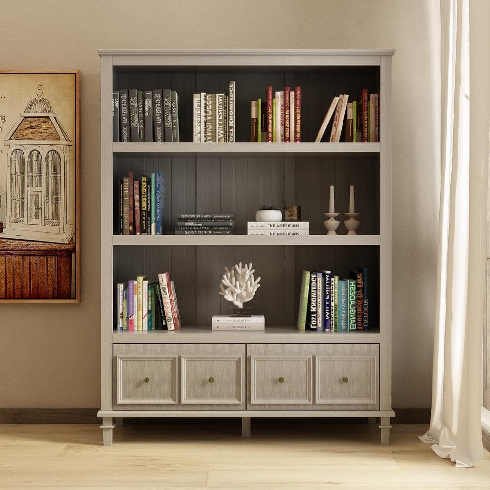 Light Gray MDF 3-Tier Accent Cabinet with Drawers