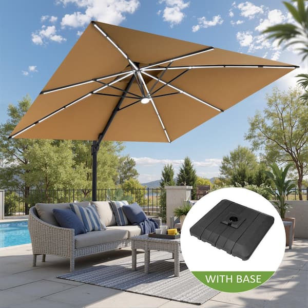 11 ft offset led patio umbrella in tan Outsunny 11ft Cantilever with Base Crank Brown This Outdoor Cantilever Umbrella features a stylish double 11 ft. x 11 ft.