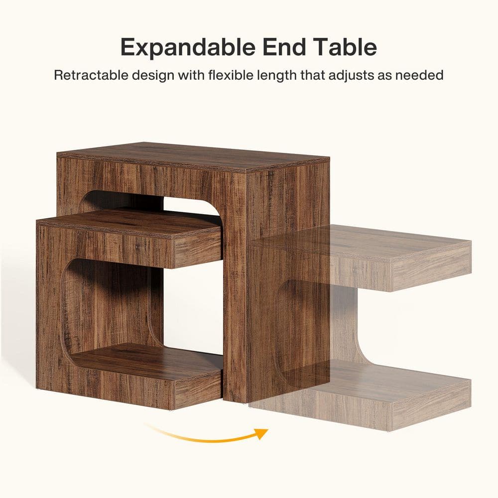 Andrea 27.6 in. Rustic Brown Rectangle Wood Nesting End Table, 2-Piece Side Table Small Coffee Table for Living Room - thumbnail 6