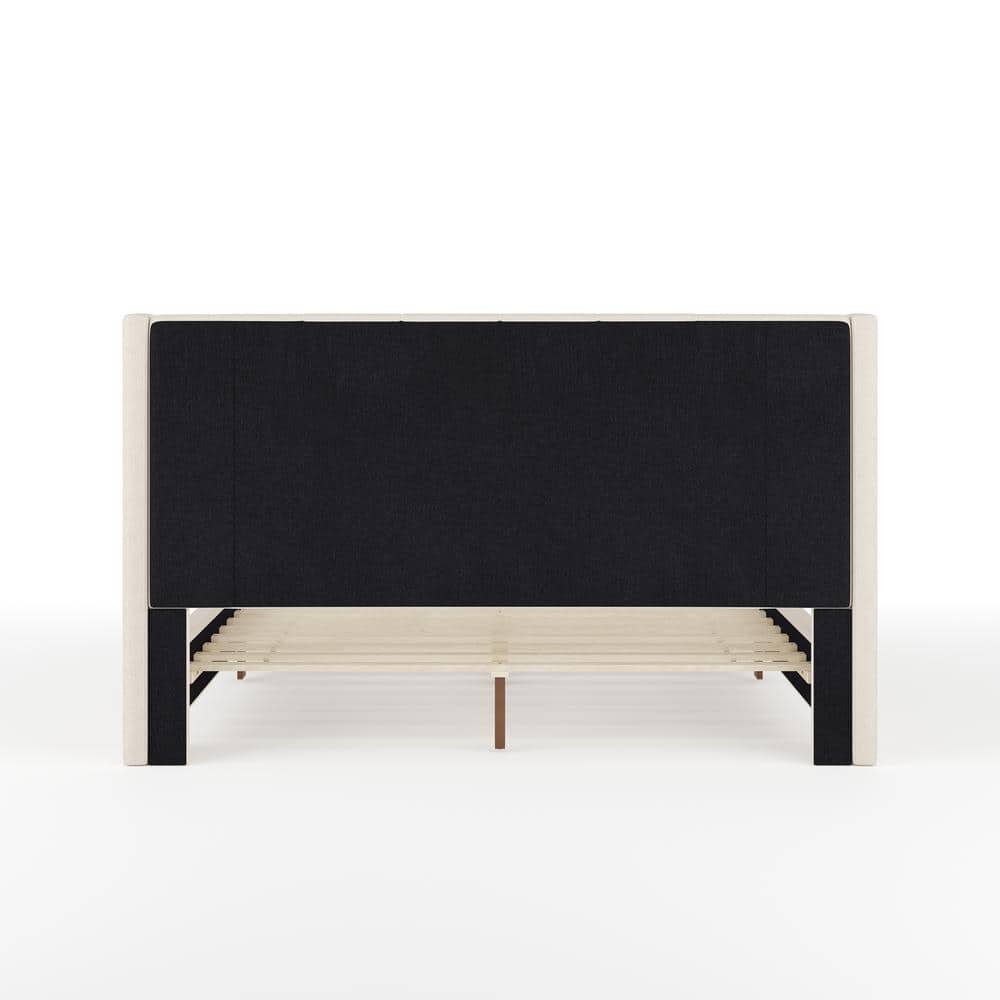 Queen Beige Linen Upholstered Platform Bed with Storage Drawer