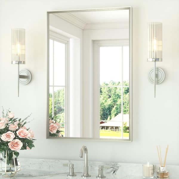 24 in. W x 36 in. H Rectangle Aluminum Framed Wall Bathroom Vanity Mirror in Brushed Nickel