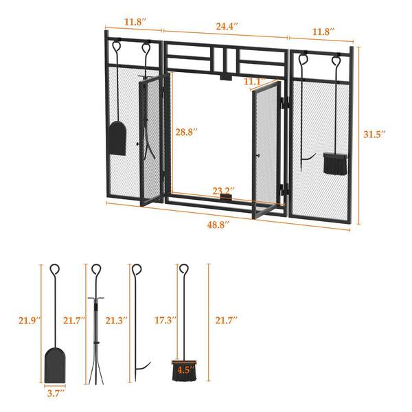 Kingdely 48.8 in. Iron 4-Panel Durable Fireplace Screen with Doors
