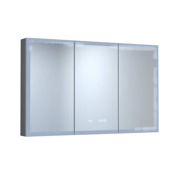 48 in. W x 30 in. H Rectangular Aluminum Dimmable LED Lighted Fogless Bathroom Medicine Cabinet with Mirror and Clock