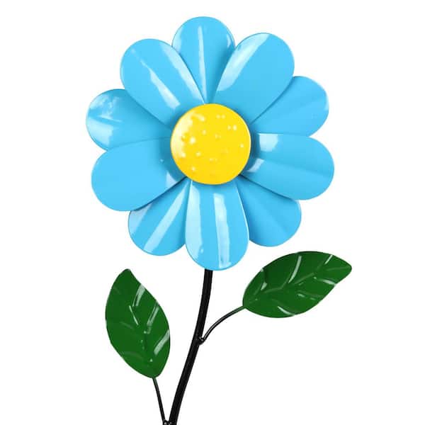 Exhart 5 in. W Mini Kinetic Daisy 1.33 ft. Blue Metal Garden Stake