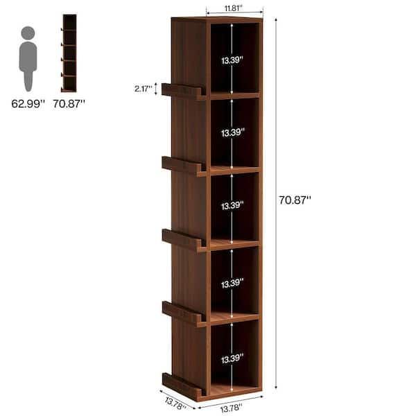 BYBLIGHT Eulas 70.9 in. Tall Cherry MDF 5-Shelf Slim Standard