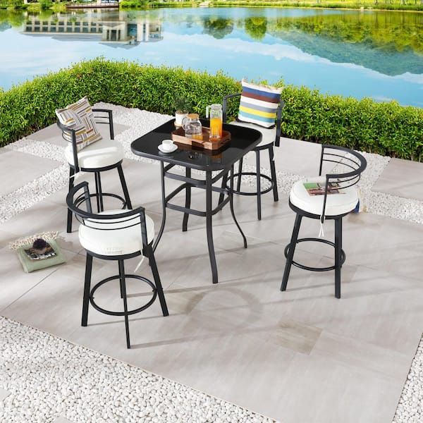 Patio Festival 5-Piece Metal Bar Height Outdoor Dining Set with Beige ...