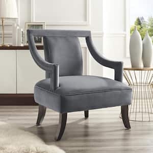 Felicity Grey Velvet Swoop Arm Slipper Chair with Open Sides