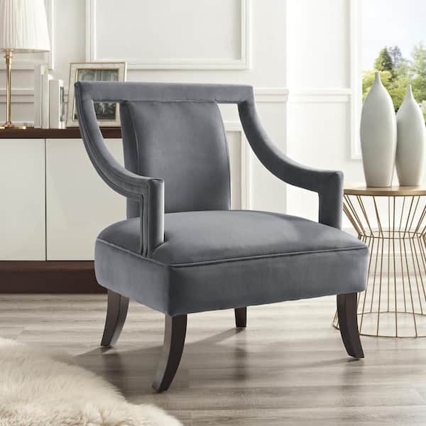 Inspired Home Felicity Grey Velvet Swoop Arm Slipper Chair with Open Sides