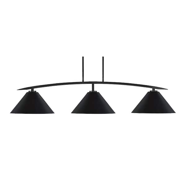 Unbranded Siena 3-Light Matte Black Billiard-Light with Matte Black Shades