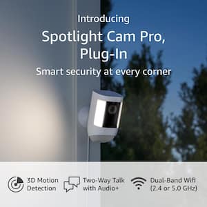 Spotlight Cam Pro, Plug-In - Smart Security Video Camera with LED Lights, Dual Band Wifi, 3D Motion Detection, Black