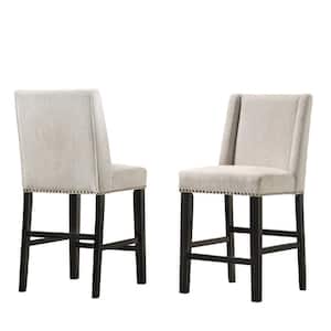 Laurant 24 in. Wing Back Fawn Beige Wood Frame Counter Stool with Upholstered Seat (Set of 2)