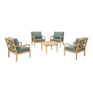 Lakewood 5-Piece Teak Patio Chat Set with CushionGuard Plus Willow Green Cushions