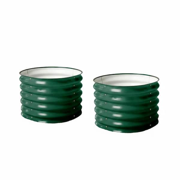 Twin Pack 17 in. Tall Herb Garden Bed 24 in. Wide Outdoor Metal Galvanized Gardening Bed British Green