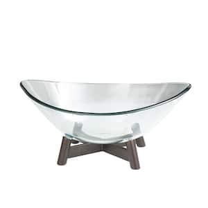 Clear Wide Decorative Serving Bowl with Bronze Hammered Stand