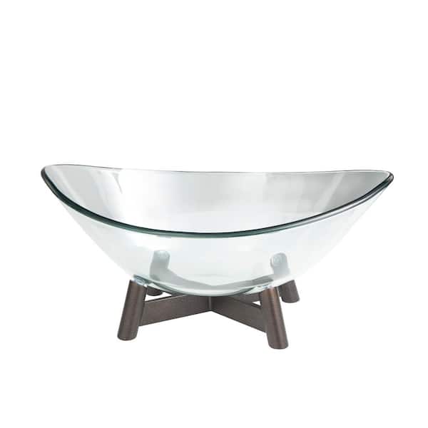 Litton Lane Clear Wide Decorative Serving Bowl with Bronze Hammered Stand
