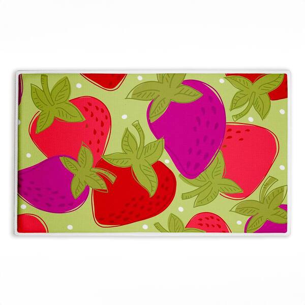 Fun Fruit Strawberries 18 in. x 30 in. Green Abstract Polyester Blend Rectangle Bath Mat