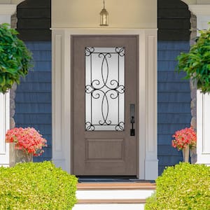 Regency 36 in. x 80 in. Universal Handing 3/4Lite Georgian Decorative Glass Ashwood Mahogany Fiberglass Front Door Slab