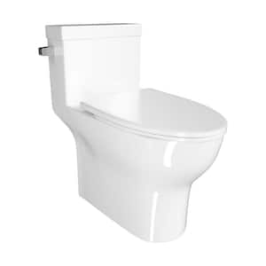 12 in. Rough-In 1-piece 1.28/1.1 GPF Single Flush Elongated Toilet in White Slow-Close Seat Included