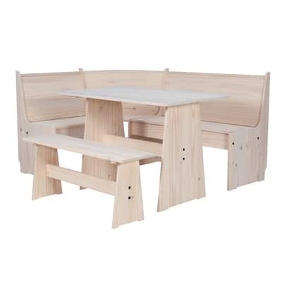 Jennings 3-Piece Rectangular Wood Top Antique White Corner Nook Set