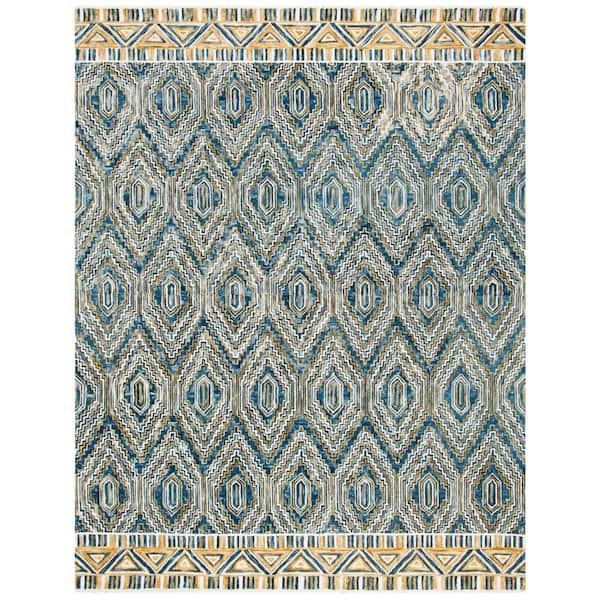 Aspen Blue/Gold 8 ft. x 10 ft. Border Ikat Area Rug