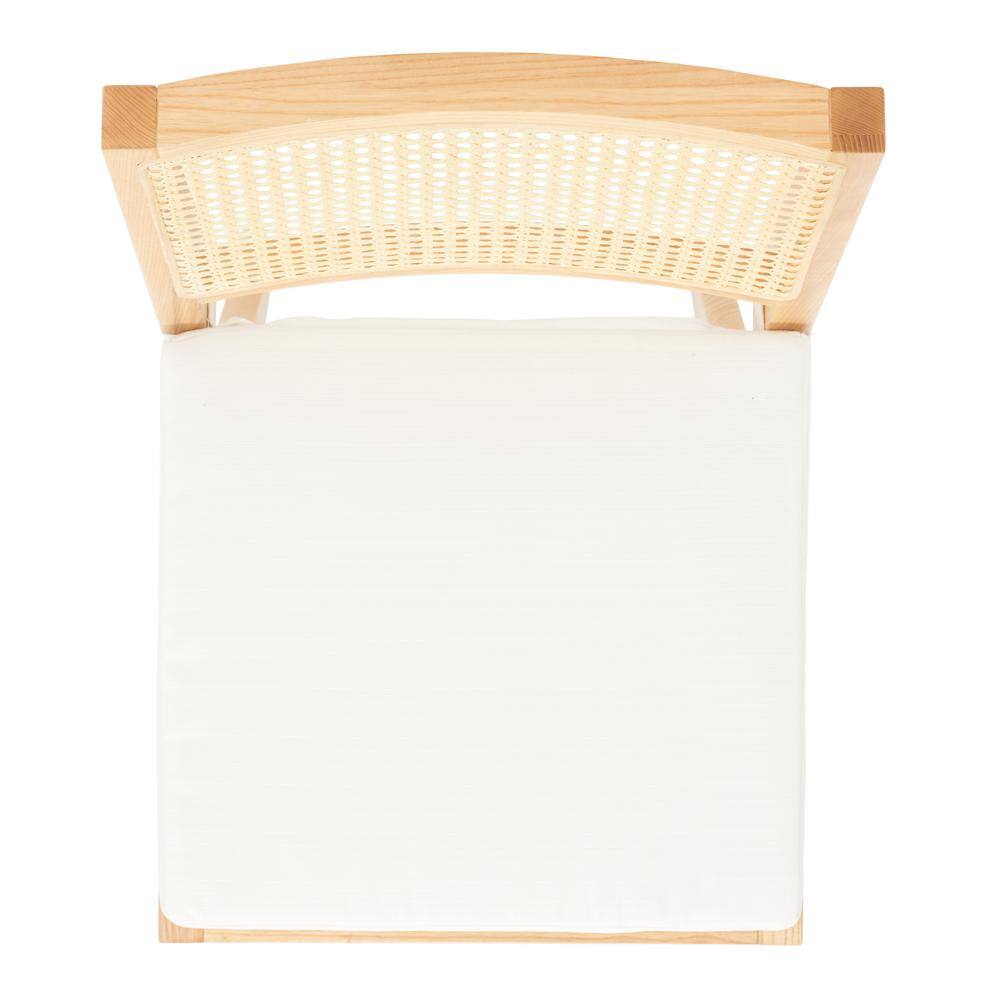 Natural Ash Wood and Rattan Bar Stool with White Cushion