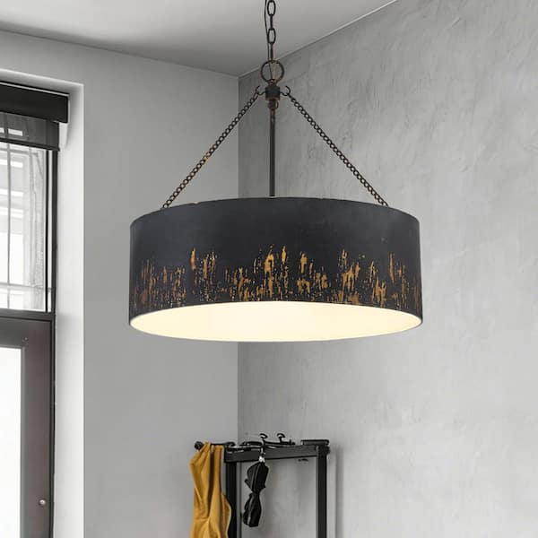 ZYZWMB 24 in. 6-Light Modern Industrial Black Drum Chandelier
