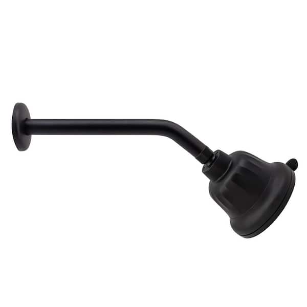 Westbrass 7-Spray Patterns 1.8 GPM 5 in. Wall Mount Fixed Shower Head with Filter and 10 in. Brass Shower Arm in Matte Black
