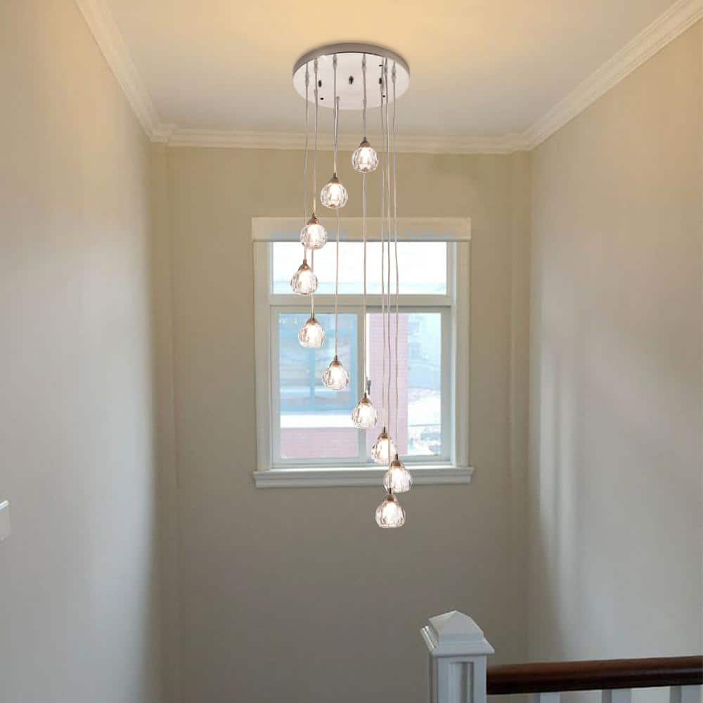 Maxax 67" Nickel and Crystal Tiered Chandelier with 10 Lights