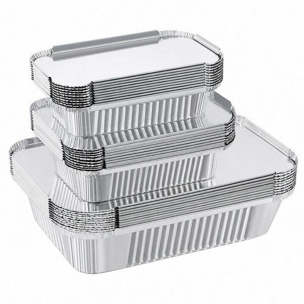 30-Pack Disposable Aluminum Pans with Lids for Take-Out, Baking, Cooking, Storage, Freezing, Leftovers, Square Combo Set