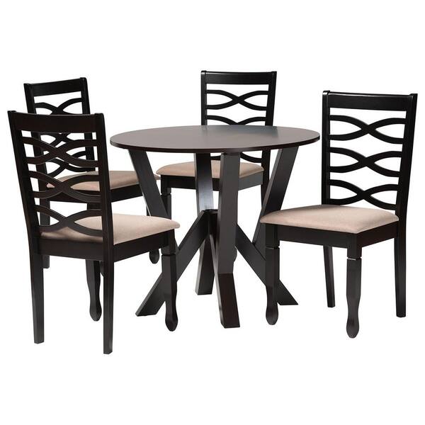 Baxton Studio Ariane 5-Piece Sand and Dark Brown Wood Top Dining Set