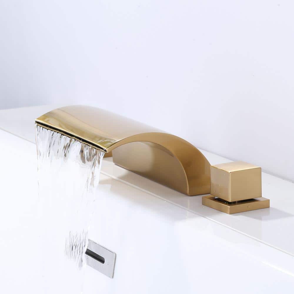 Brushed Gold Brass Double Handle Roman Tub Faucet