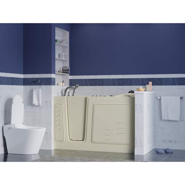 Universal Collection 30 in. L x 59 in. W Left Side Drain Combination Jetted Bathtub in Biscuit with Powered Fast Drain