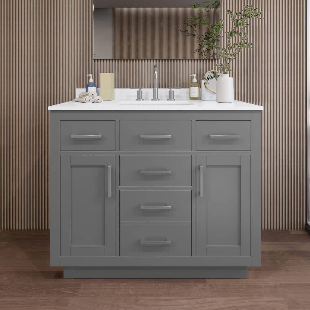 Beckett TK 42 in. W x 22 in. D x 35 in. H Single Bath Vanity in Dark Gray with White Quartz Top price history on PriceWatchPro
