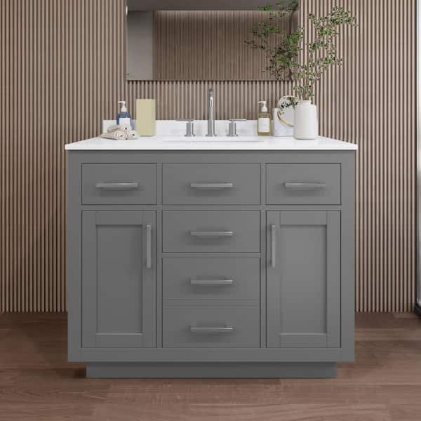Wyndham Collection Beckett TK 42 in. W x 22 in. D x 35 in. H Single Bath Vanity in Dark Gray with White Quartz Top