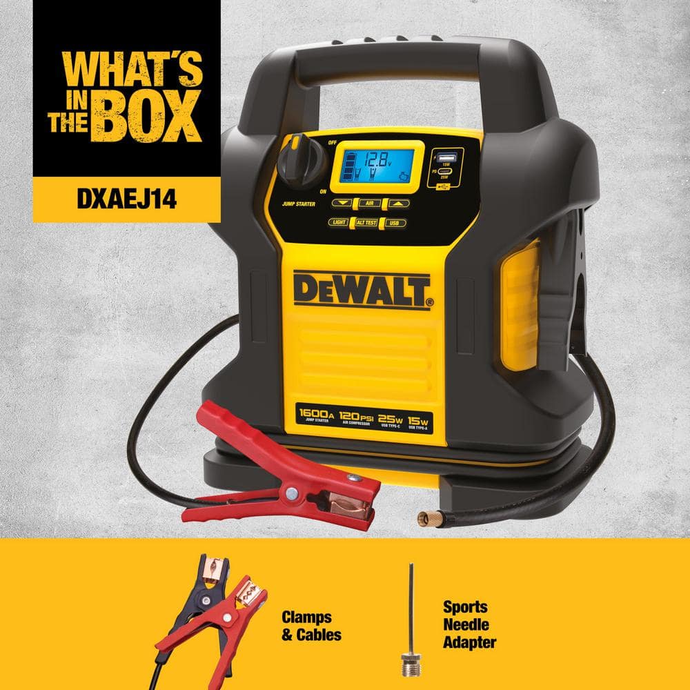 DeWalt 1600 Peak Amp Yellow and Black Jump Starter with Digital Compressor