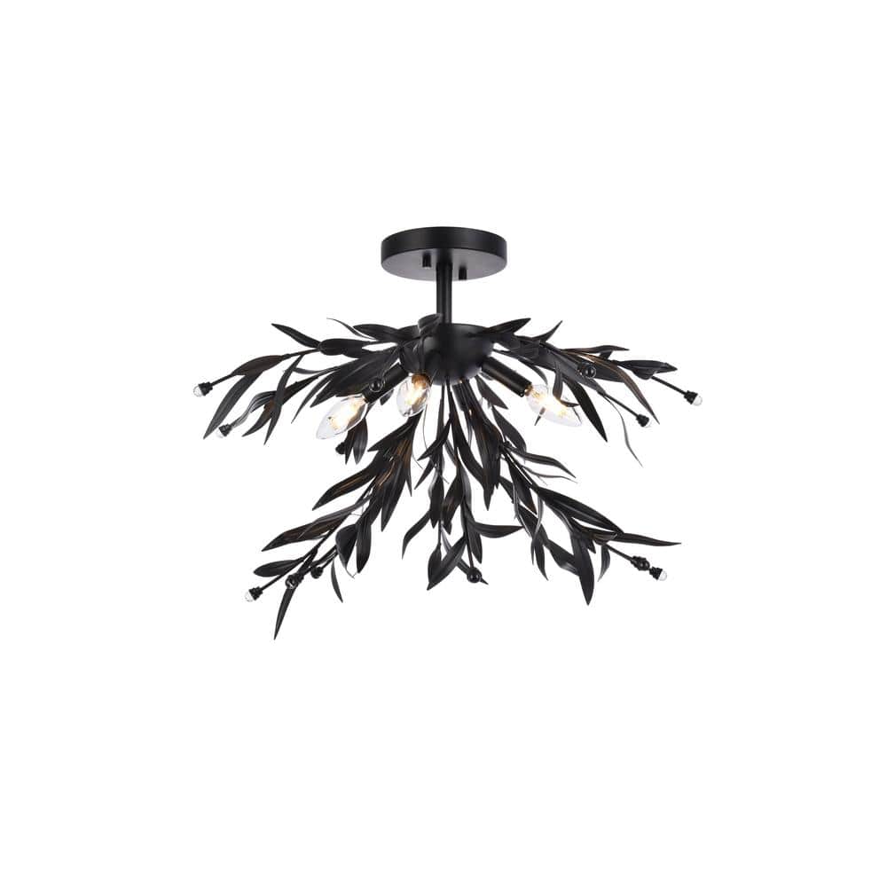 Timless Home 23 in. 4-Light Midcentury Modern Black Flush Mount with No Bul