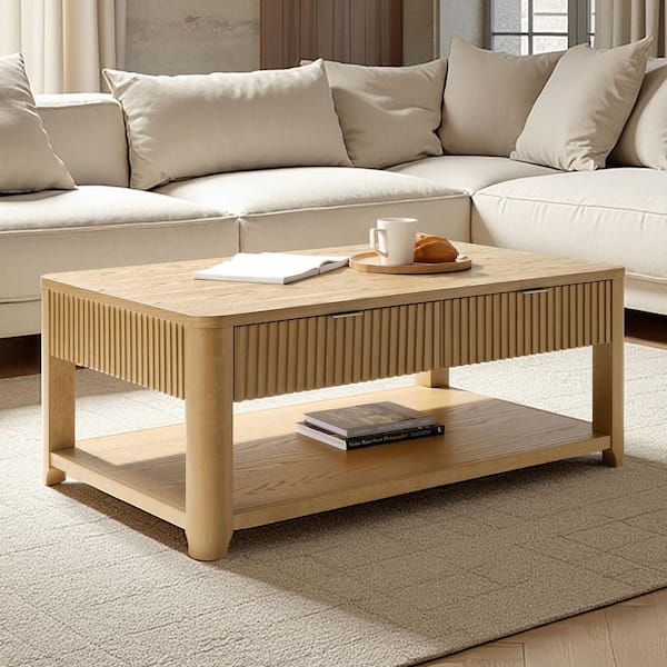 Javier 48 in. Natural Rectangle Wood Coffee Table with 2-Drawer
