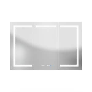 48 in. W x 32 in. H Rectangular Silver Aluminum Recessed/Surface Mount Medicine Cabinet with Mirror LED and Night Light