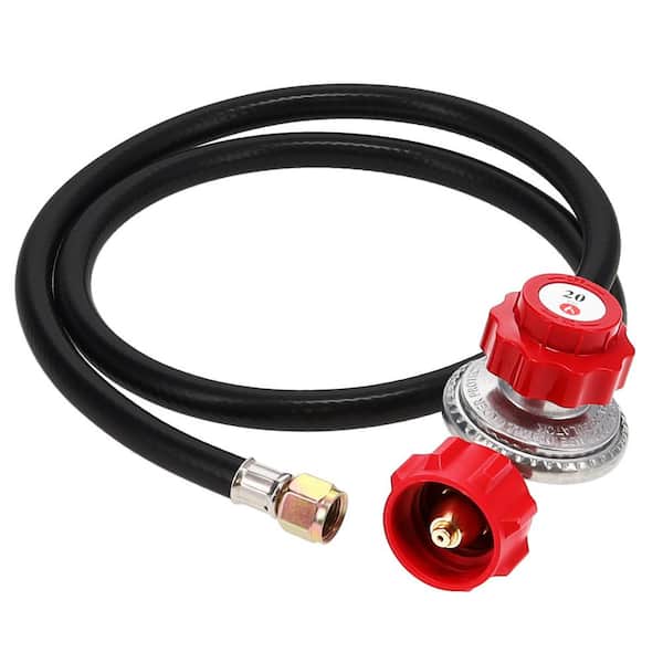 GASONE 4 ft. 0 PSI to 20 PSI High Pressure Propane Regulator Propane Tanks Part and Hose with Red QCC-1 Type Hose