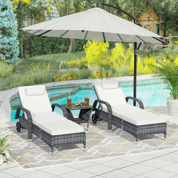 Kingdely 2-Piece Patio Rattan Chaise Wicker Outdoor Lounge Chair With ...