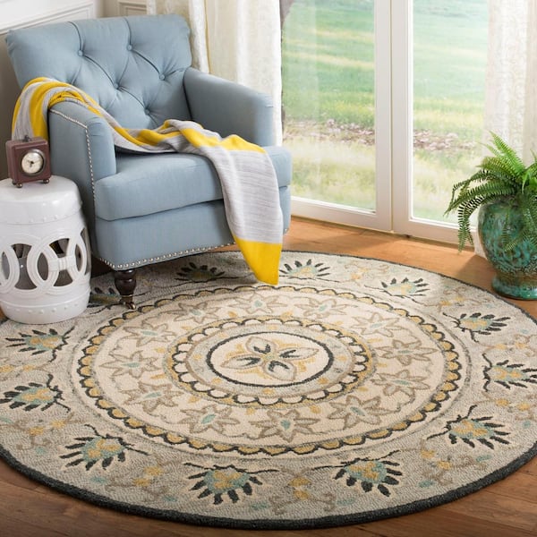 Novelty Ivory/Gray Doormat 3 ft. x 3 ft. Border Round Area Rug
