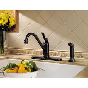 Portland Single Handle Standard Kitchen Faucet with Side Sprayer in Tuscan Bronze