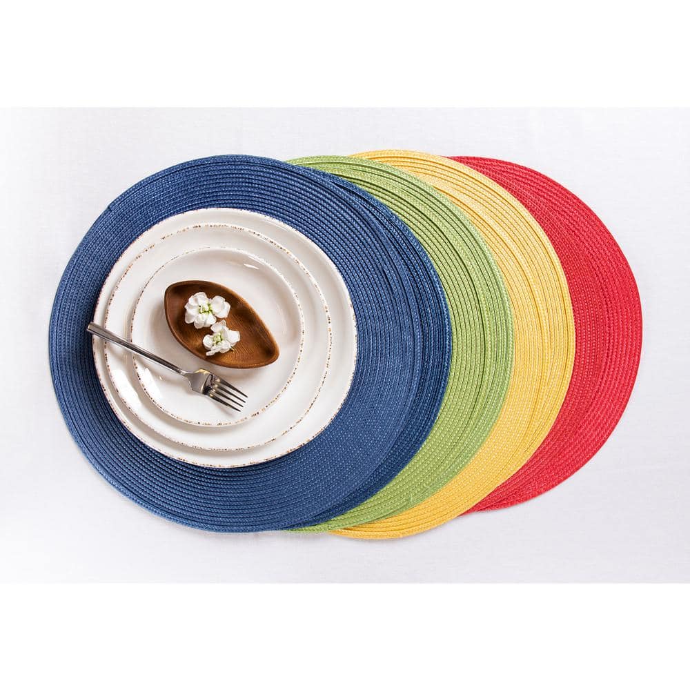 Cherry Red Woven Round Placemats, Set of 12, 15"
