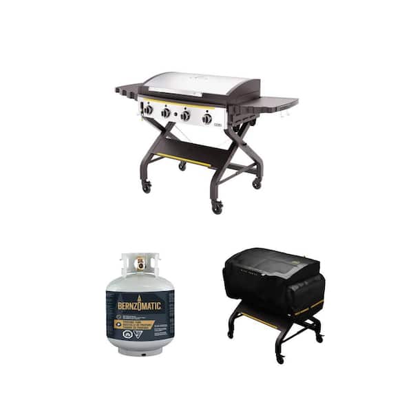 Elite4B 36 in. 4-Burner Black Griddle, 20 lbs. Empty Propane Tank and Griddle Cover Combo