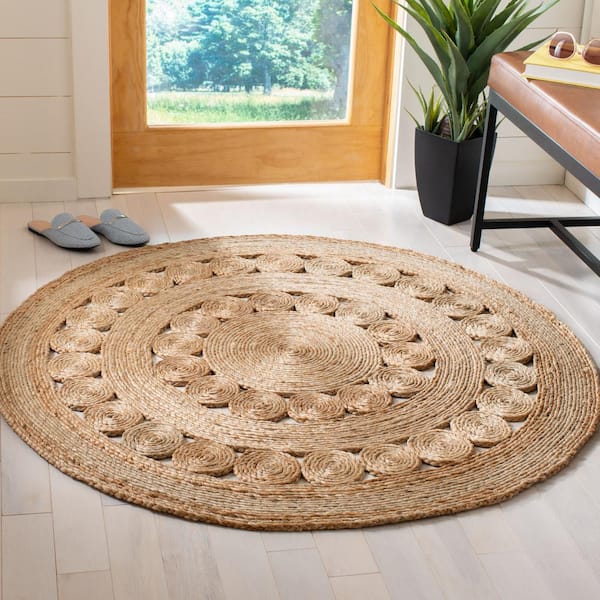 Natural Fiber Beige 7 ft. x 7 ft. Border Solid Color Round Area Rug