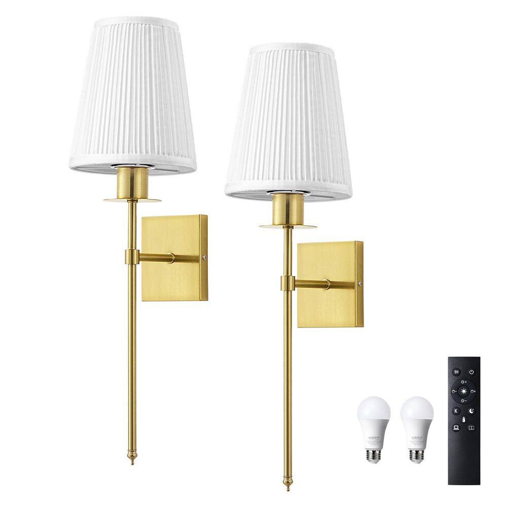 6.7 in. 1 Light Gold Hardwire /Plug-in Wall Sconce Light with Remote Control (2-Pack) price history on PriceWatchPro
